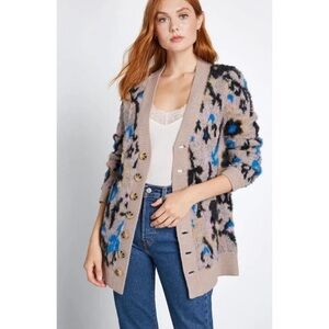 ModCloth Fuzzy Feeling Abstract Floral Cardigan with Pockets Size S